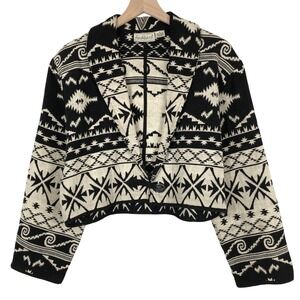 VTG 90s FLASHBACK Southwestern Cropped Jacket Sz M Ivory Black Tribal Aztec Y2K